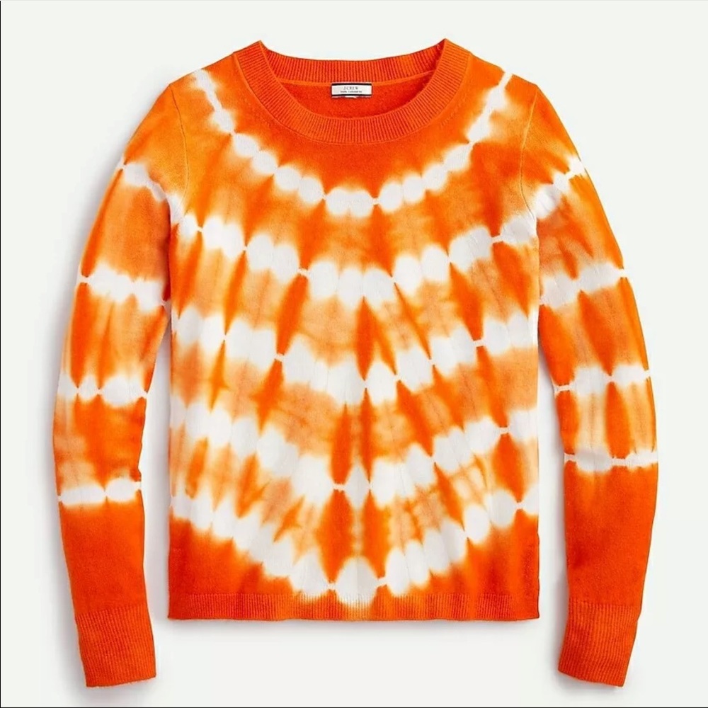 J Crew Tie Dye Cashmere Sweater Orange Printed XS